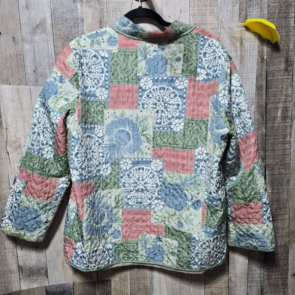 Alfred Dunner Vintage Silk Abstract Floral Patchwork Quilted Jacket - Picture 5 of 5